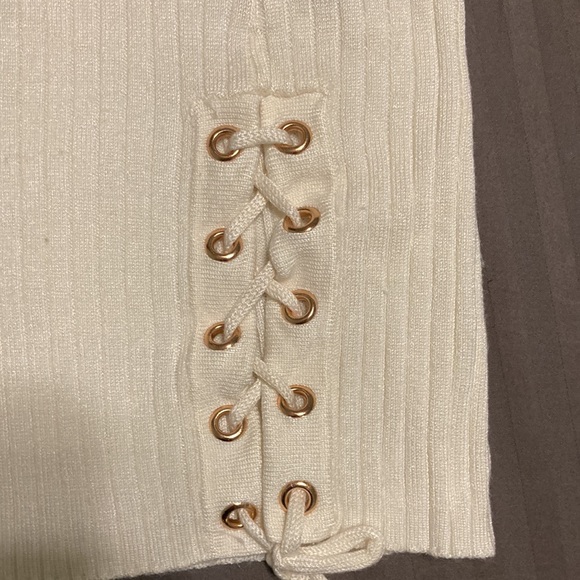 Gorgeous Candies Cream Colored Ribbed Cardigan Sweater, Tie Lace Up Sides L XL - Picture 9 of 10